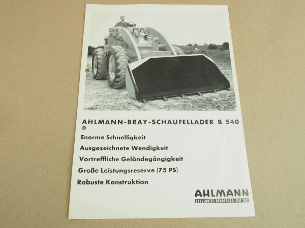 Prospekt Ahlmann Bray 540 Radlader Schaufellader mit 75 PS 1965