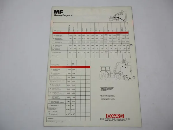 Prospekt Baas Lader Gr 2 3 3S LG80 VG 131.1 W Frontlader Massey Ferguson MF Traktor