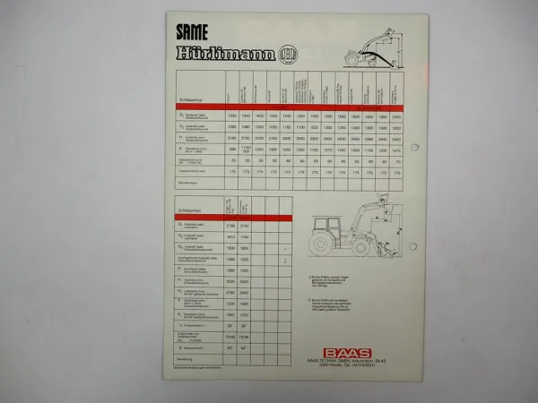 Prospekt Baas Lader Gr 3 3S LG80 VG 133 W Frontlader für Same Hürlimann Traktor