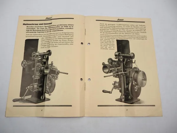 Prospekt Bauer Stahl Projektor M5 Film Kino Theater Maschine Apparat ca. 1930
