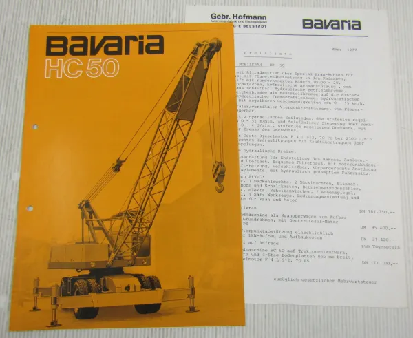 Prospekt Bavaria HC50 Mobilkran mobile crane grue automotrice + Preisliste 1977