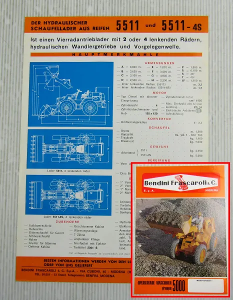 Prospekt Bendini Frascaroli BENFRA 5511 und 5511-4s Schaufellader von 1967
