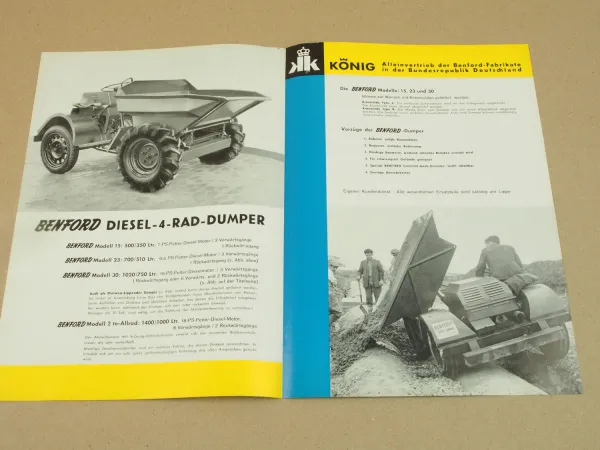Prospekt Benford Diesel Dumper Modell 15 23 30 2t Allrad ca 67 + Preisliste 1968