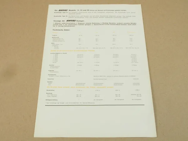 Prospekt Benford Modell 15 23 30 2t Allrad Diesel-4-Rad-Dumper 1965