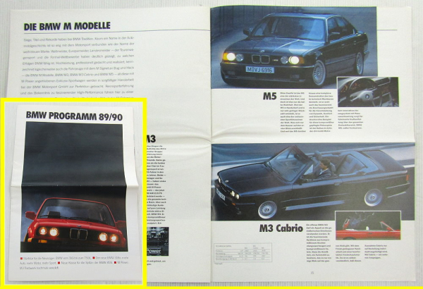 Prospekt BMW Programm 89/90 - Modelle Z1 M3 M5 850i 7er 5er und 3er Reihe
