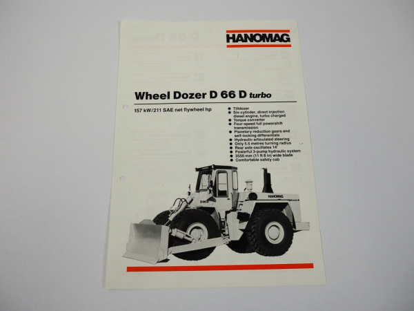 Prospekt Brochure Hanomag D66D turbo Wheel Dozer 1986