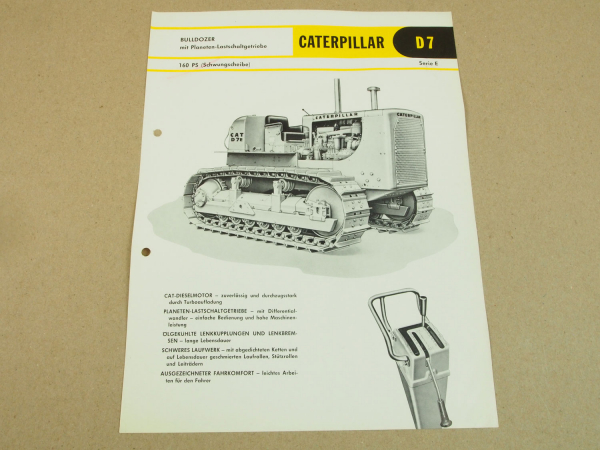 Prospekt CAT Caterpillar D7 Serie E Bulldozer Raupe 160 PS von 1964