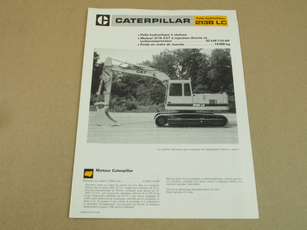 Prospekt CATerpillar 213B LC Pelle hydraulique 4/1988 in französisch