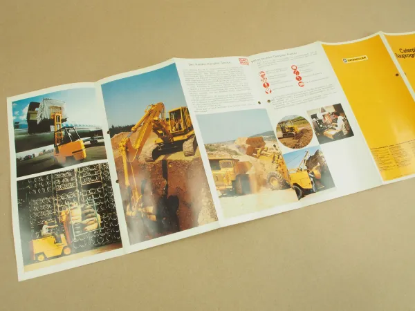 Prospekt Caterpillar Bauprogramm Bagger Dozer Grader Rohrverleger Stpapler um 77