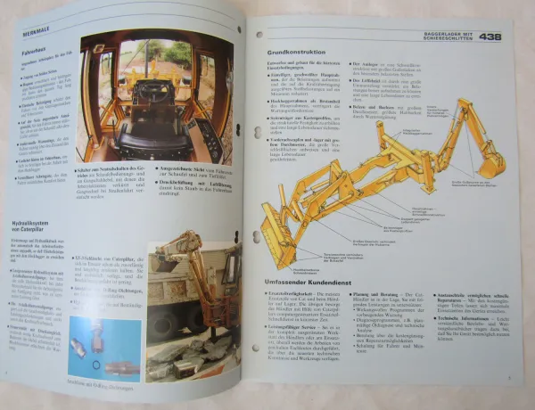 Prospekt CATerpillar CAT 438 turbo 4x4 Baggerlader mit Schiebeschlitten 1988