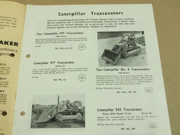 Prospekt CATerpillar Traxcavators Tractors Scrapers Equipment 1962 Bowmaker