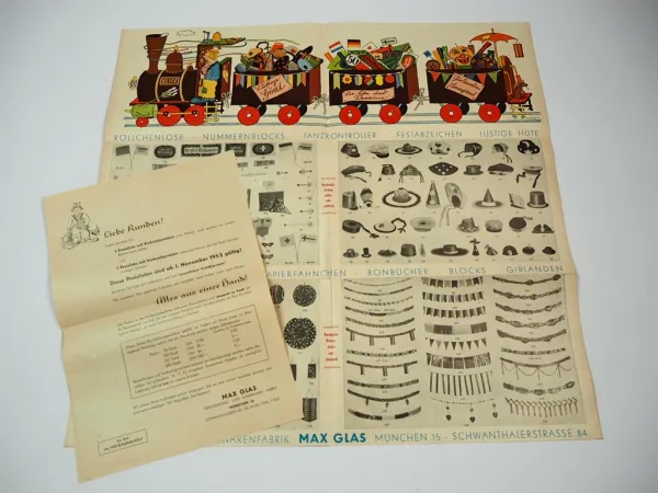 Prospekt Deko Vereinsartikel Papierwarenfabrik Max Glas München 1952