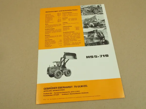 Prospekt Eberhardt HS5-71S Schwenkschaufellader 70 PS Deutz Motor von 1964