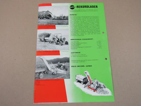 Prospekt Eicher 16 PS mit Rekordlader 1957