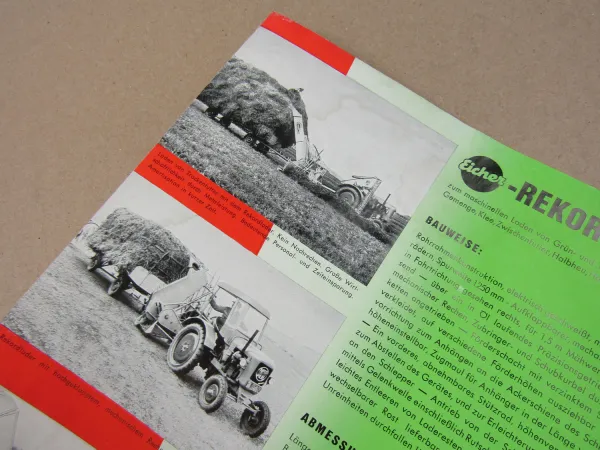 Prospekt Eicher 16 PS mit Rekordlader 1957