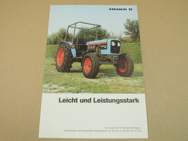 Prospekt Eicher 3035 3042 Standard Traktoren 1987 mit 2- und 3-Zylinder-Motoren