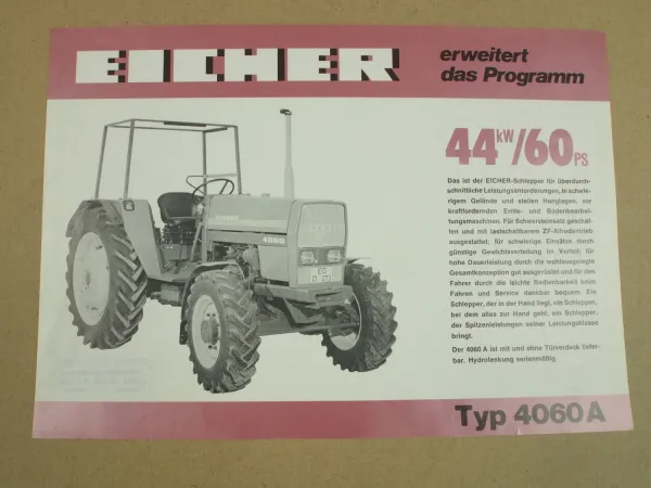 Prospekt Eicher 4060A Schlepper mit 60 PS