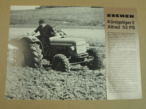 Prospekt Eicher Königstiger 2 Allrad Schlepper mit 52 PS 1968