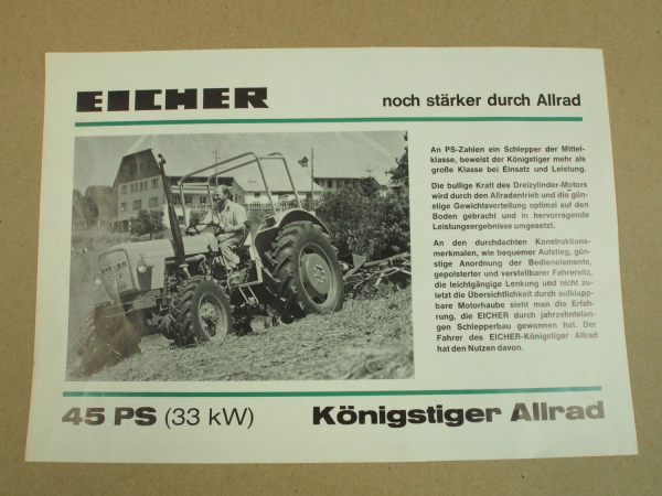 Prospekt Eicher Königstiger Allrad mit 45 PS 1975