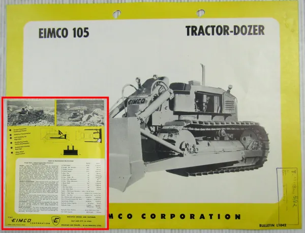 Prospekt EIMCO 105 Tractor-Dozer with technical data specification 1962