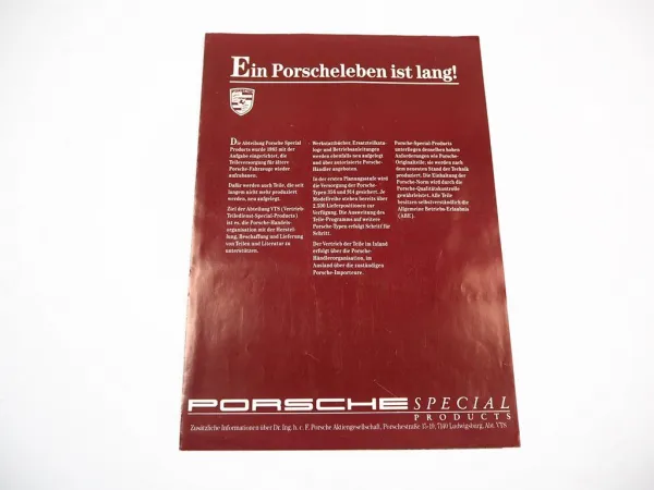 Prospekt Ein Porscheleben ist lang Porsche 356 914 Carrera Teileversorgung ca 1985