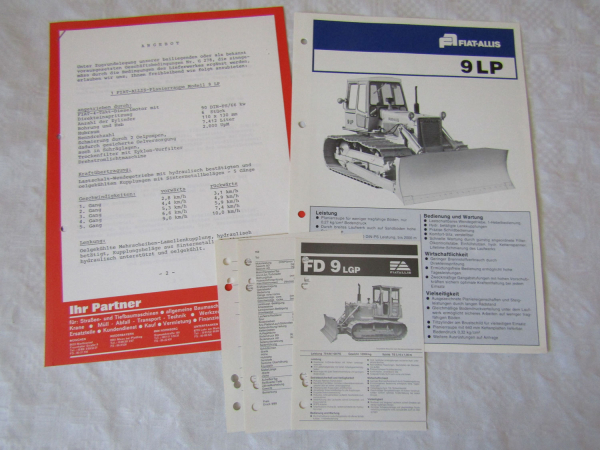 Prospekt Fiat-Allis Fiatallis 9LP Planierraupe ca 1976 Datenblätter Angebot