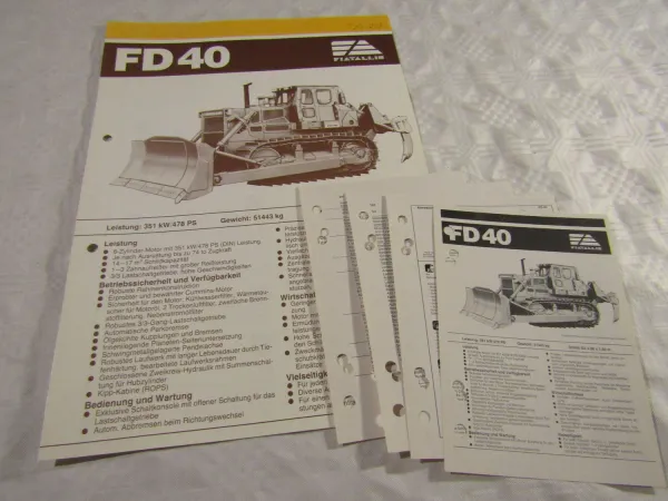 Prospekt Fiat-Allis Fiatallis FD 40 Raupe Dozer 478 PS 1986 + Datenblätter