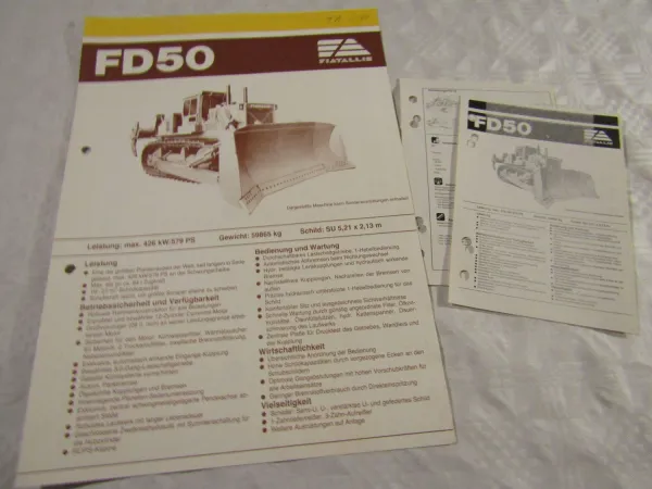 Prospekt Fiat-Allis Fiatallis FD 50 Planierraupe Dozer 579 PS 1986 Datenblätter