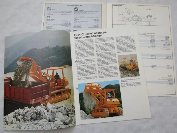 Prospekt Fiat Allis FL14C FL 14-C Laderaupe mit technischen Angaben