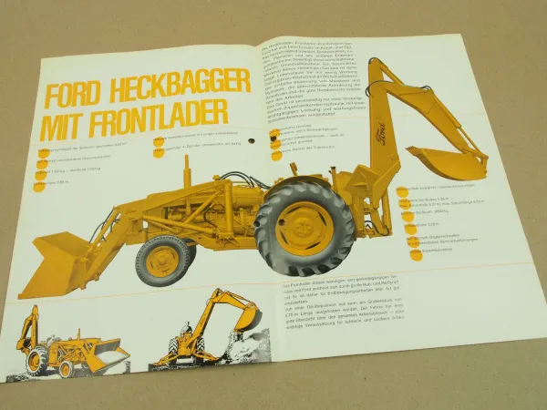 Prospekt Ford Industriegeräte 723 Heckbagger 712 Frontlader 60/70er Jahre
