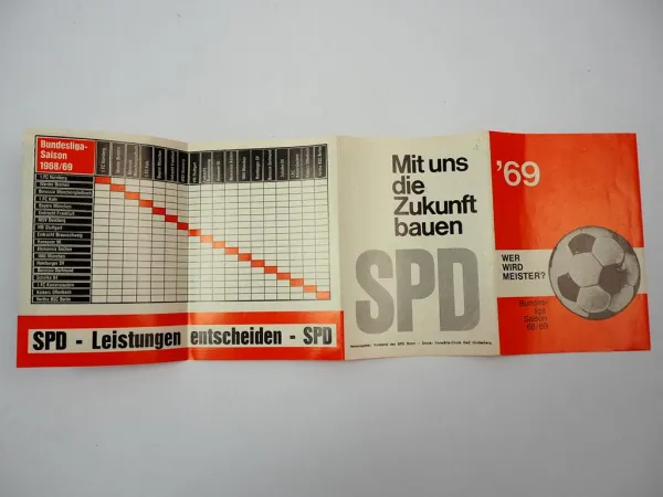 Prospekt Fussball Bundesliga Spielplan mit SPD Werbung 1968/69