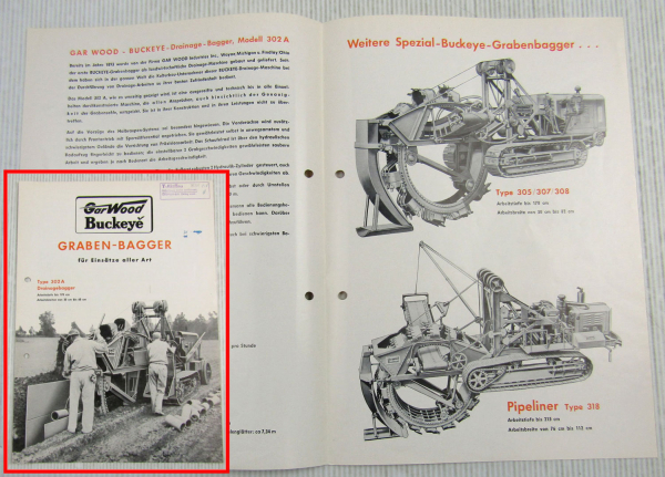 Prospekt Gar Wood Buckeye Graben-Bagger Type 302A technische Daten 1959