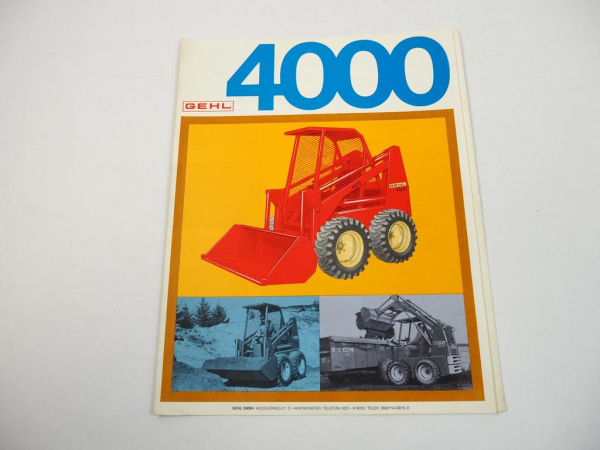 Prospekt Gehl HL4000 Kompaktlader BH4400 Anbaubagger 1970er Jahre