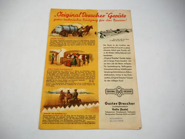 Prospekt Gustav Drescher Landmaschinenfabrik Halle Saale Landtechnik 1938