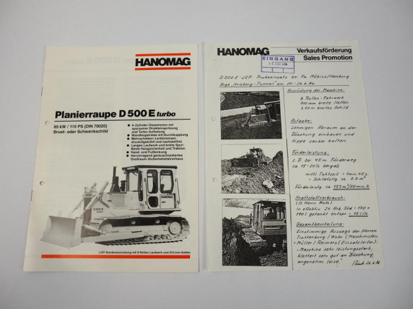 Prospekt Hanomag D500E turbo Planierraupe 1986
