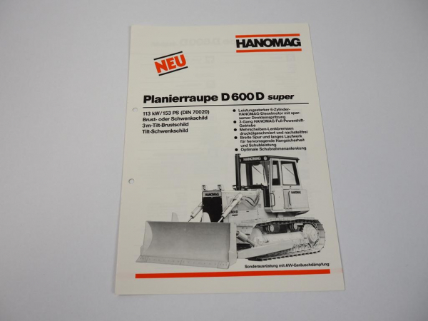 Prospekt Hanomag D600D super Planierraupe 1986