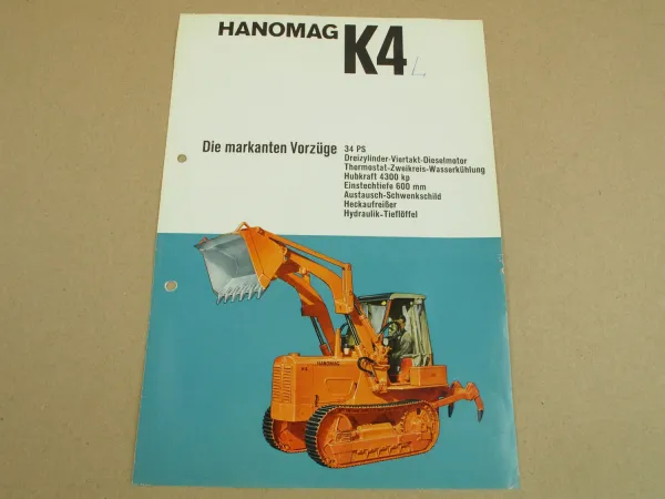 Prospekt Hanomag K4 K4L Planierraupe mit 34 PS 3-Zylinder 4/1964