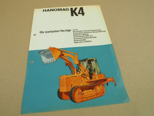 Prospekt Hanomag K4 K4L Planierraupe mit 34 PS 3-Zylinder Motor 4/1964