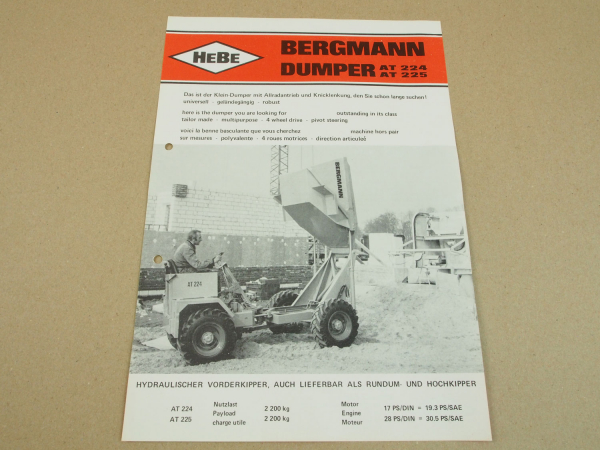 Prospekt HeBe Bergmann Klein-Dumper AT224 AT225