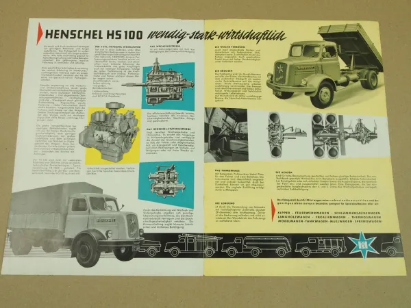 Prospekt Henschel & Sohn Kassel HS100 Lastwagen von 1957