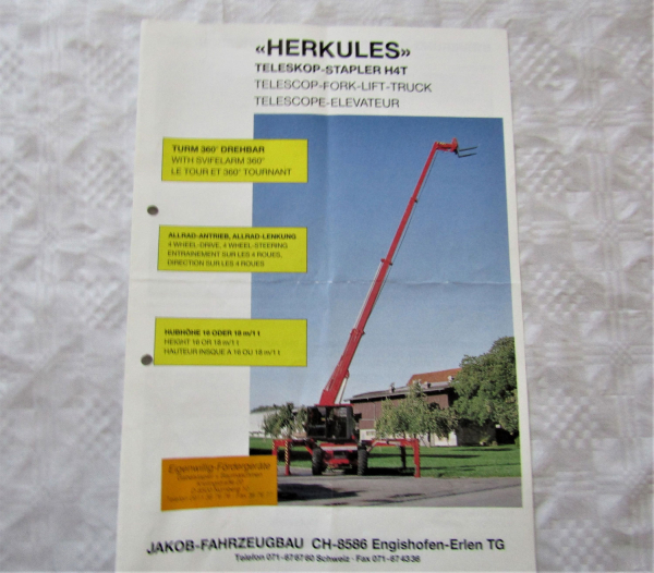 Prospekt Herkules Teleskopstapler Jakob Fahrzeugbau Schweiz Engishofen-Erlen