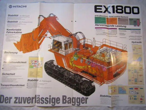 Prospekt Hitachi EX1800 Hydraulikbagger wohl 80er Jahre