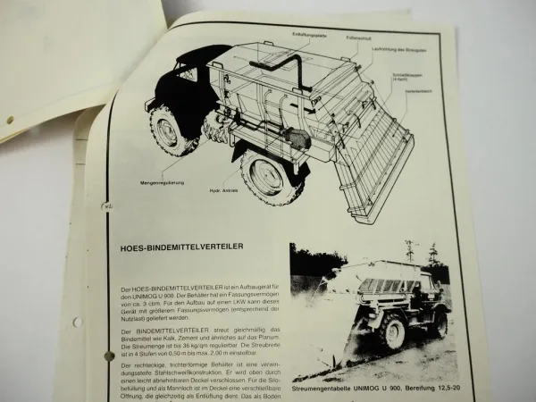Prospekt Hoes Bindemittelverteiler Anbaugerät zum Unimog 1982