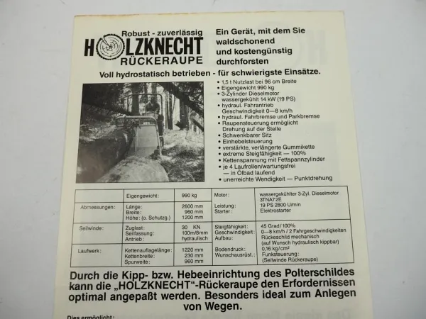 Prospekt Holzknecht Rückeraupe in der Forstwirtschaft Technische Daten
