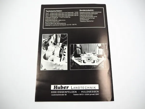 Prospekt Huber Hydro Compakt Fronthydraulik Frontzapfwelle für Schlüter Traktor