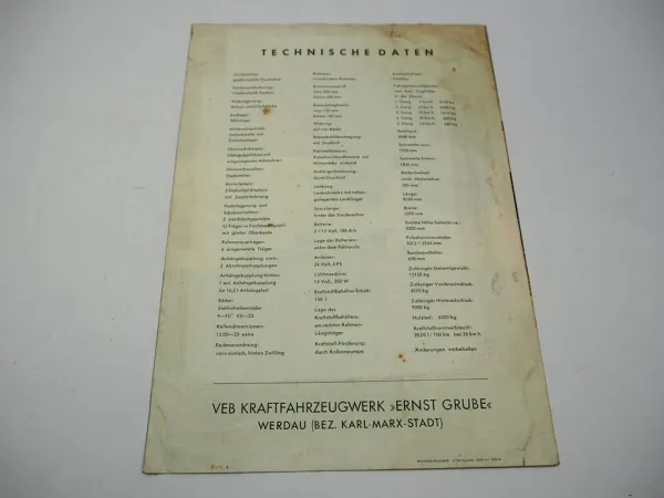 Prospekt IFA Horch H6 LKW mit 120 PS 6-Zylinder Dieselmotor 1950er Jahre DDR