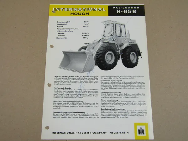 Prospekt IHC International Harvester H-65B PayLoader mit 112 PS DT-358 Motor