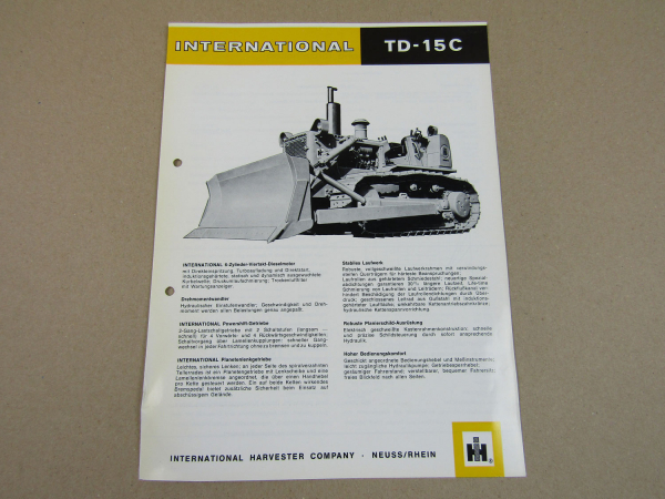 Prospekt IHC International Harvester TD-15C Planierraupe 6 Zyl. Motor 70er Jahre