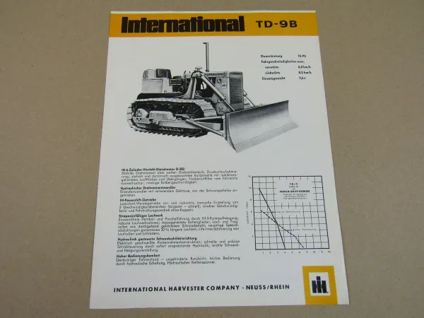 Prospekt IHC International Harvester TD-9B Planierraupe 6 Zyl. Motor 1968