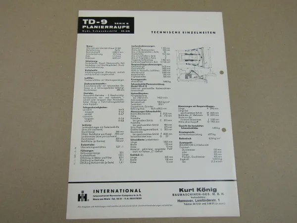 Prospekt IHC International Harvester TD-9B Planierraupe Serie B mit D282 Motor